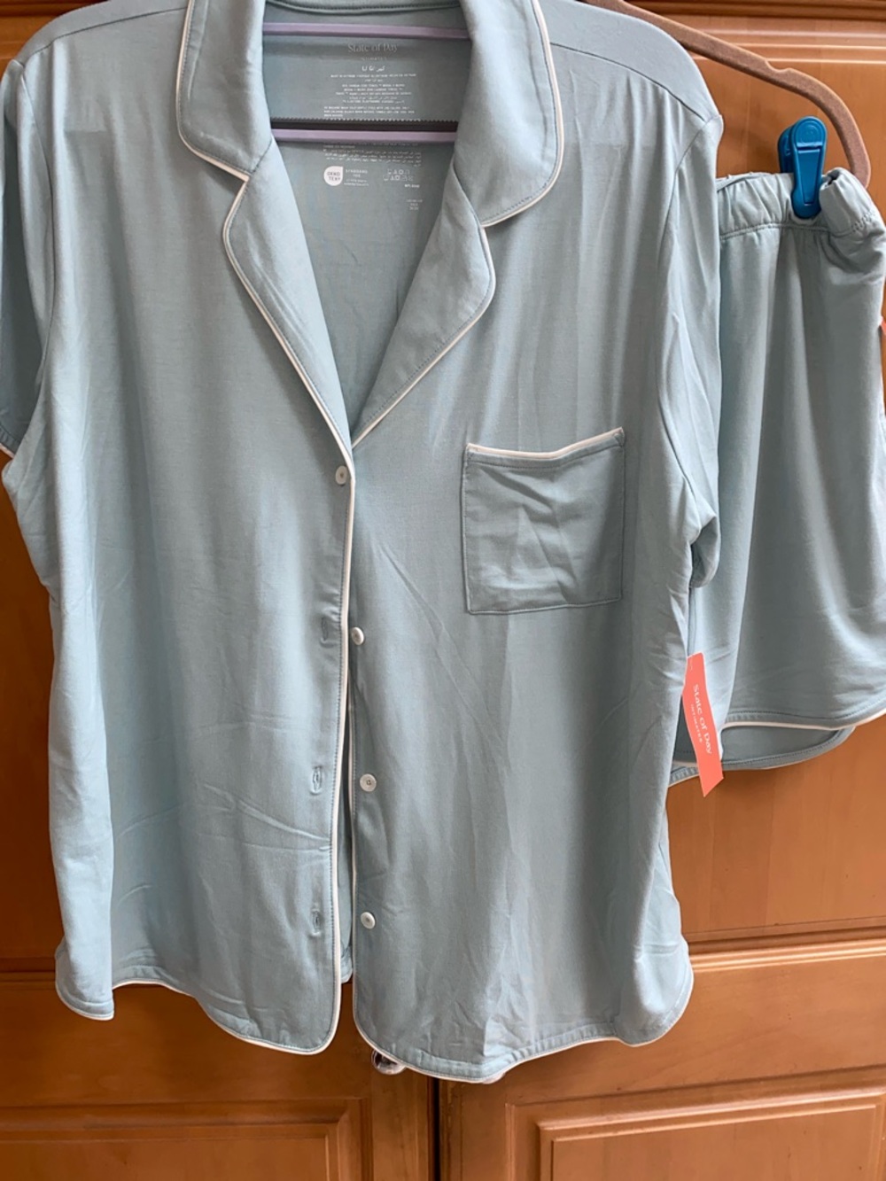 State of Day Sage Green Pajama Set with Contrast Piping Shirt large/ Shorts XL